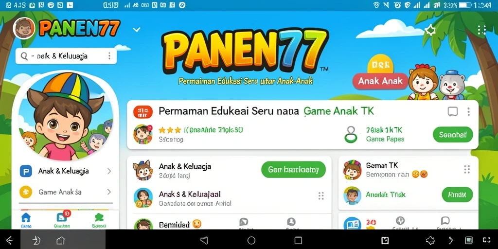 Tampilan antarmuka PANEN77 yang cerah dan interaktif untuk anak-anak.