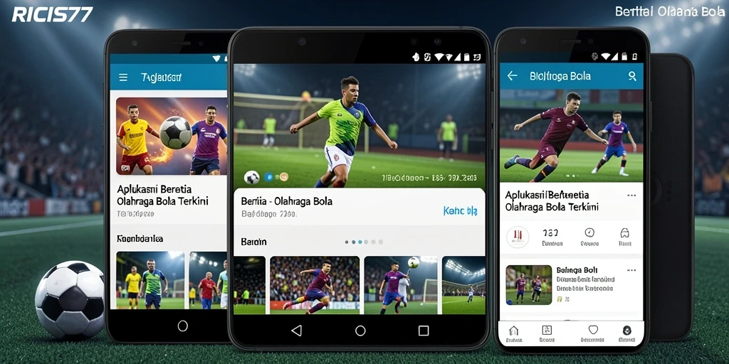 Antarmuka aplikasi RICIS77 dengan berita olahraga bola.